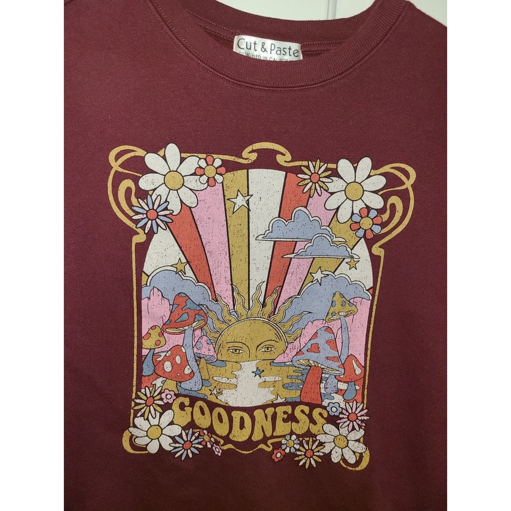Goodness Groovy Daisy Flowers Sun Women's Crewneck Sweatshirt Maroon Med Hippie